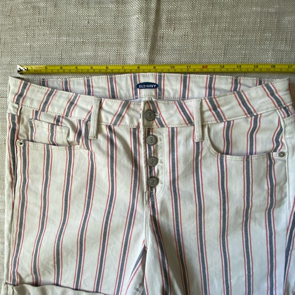 Old Navy Womens White Denim Striped Nautical Summer Cuffed Shorts-Sz-12 - Picture 14 of 16